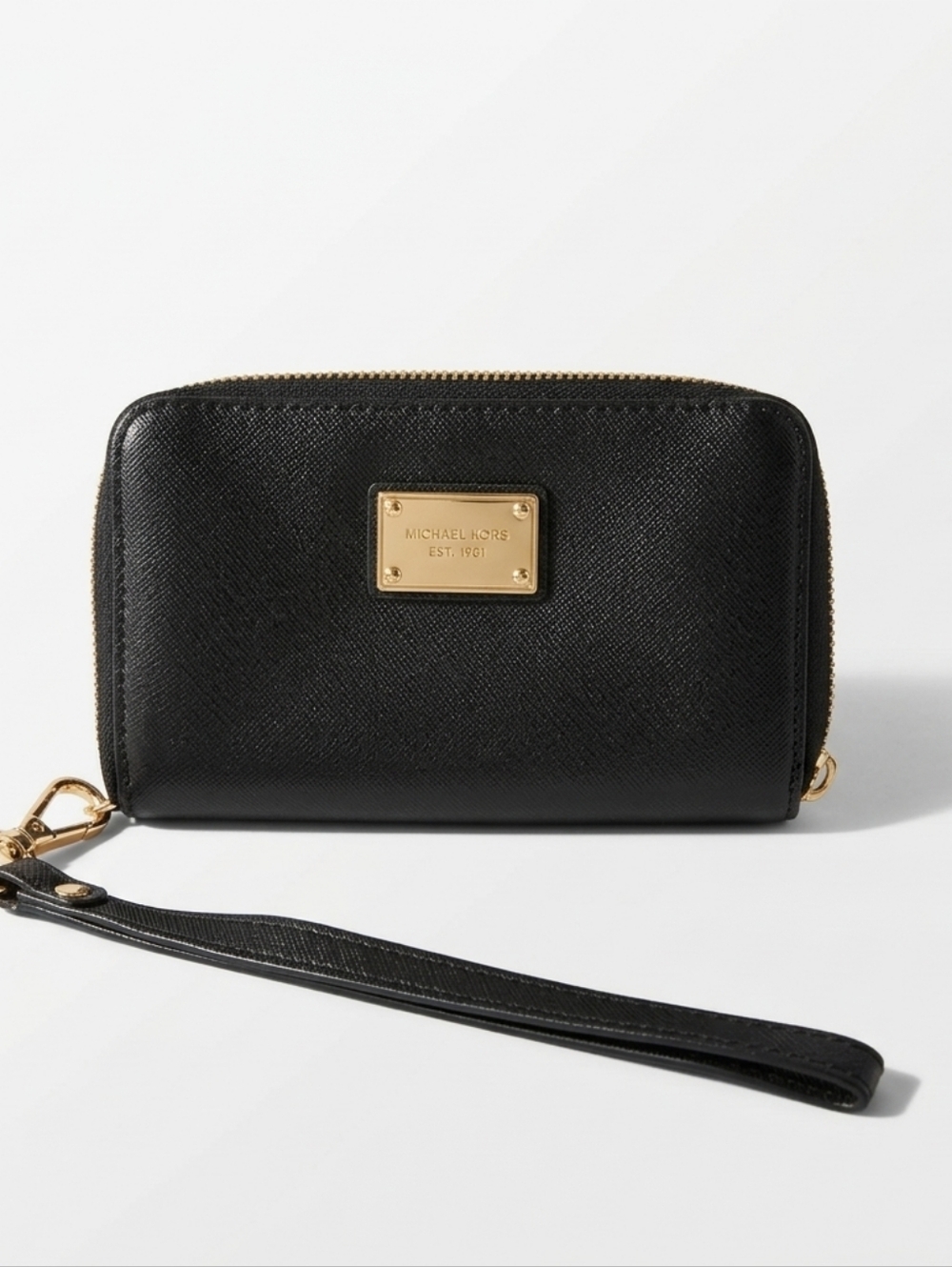 Michael Kors Jet Set Travel Zip Around Black Leather Wallet